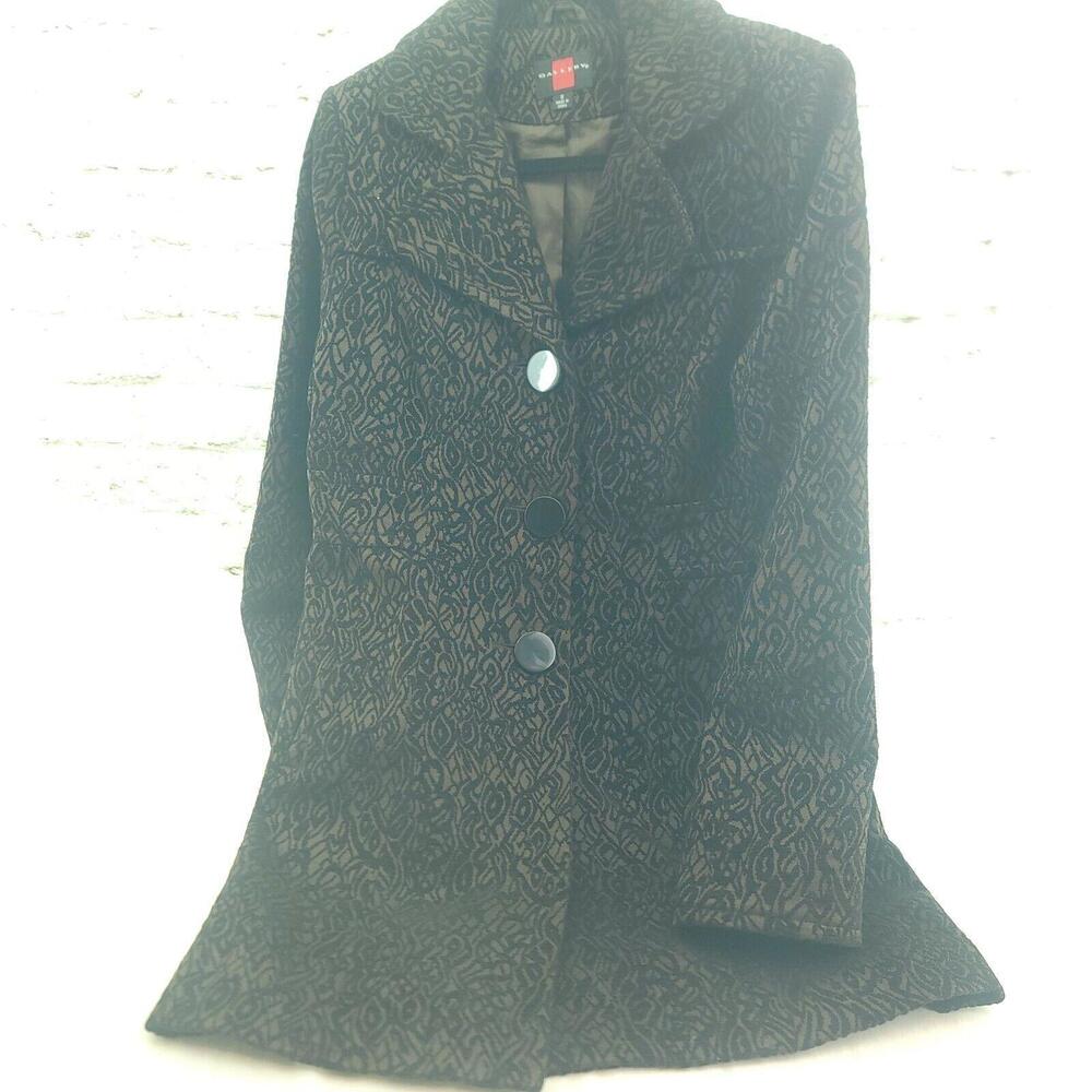 Gallery Size Small Black Brown Brocade Mid Length Button Up Blazer